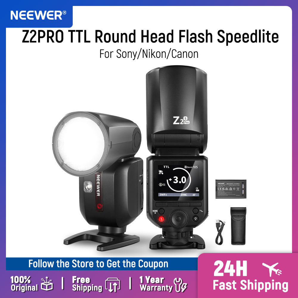 NEEWER Z2 PRO 2.4G TTL Round Head Flash Speedlite with 600 Full Power Flash For Nikon/Sony/Canon Wir