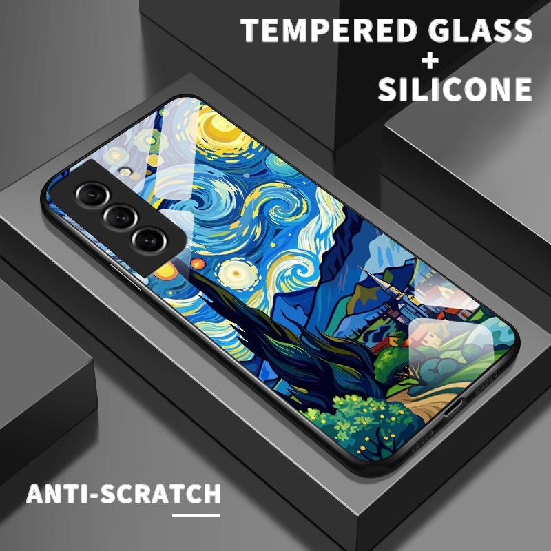 Case Hp For Samsung S21 FE 5G S21 5G S21 Plus S21 Ultra S8 Kaca Glass Silicon Back Simple Draw Kesin