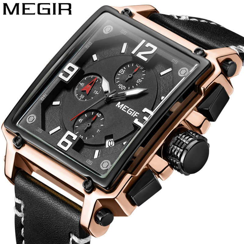 

Jam Tangan Pria Meigel Retro Fashion Persegi Multifungsi Kalender Jam Tangan Kuarsa Kulit Asli Pria