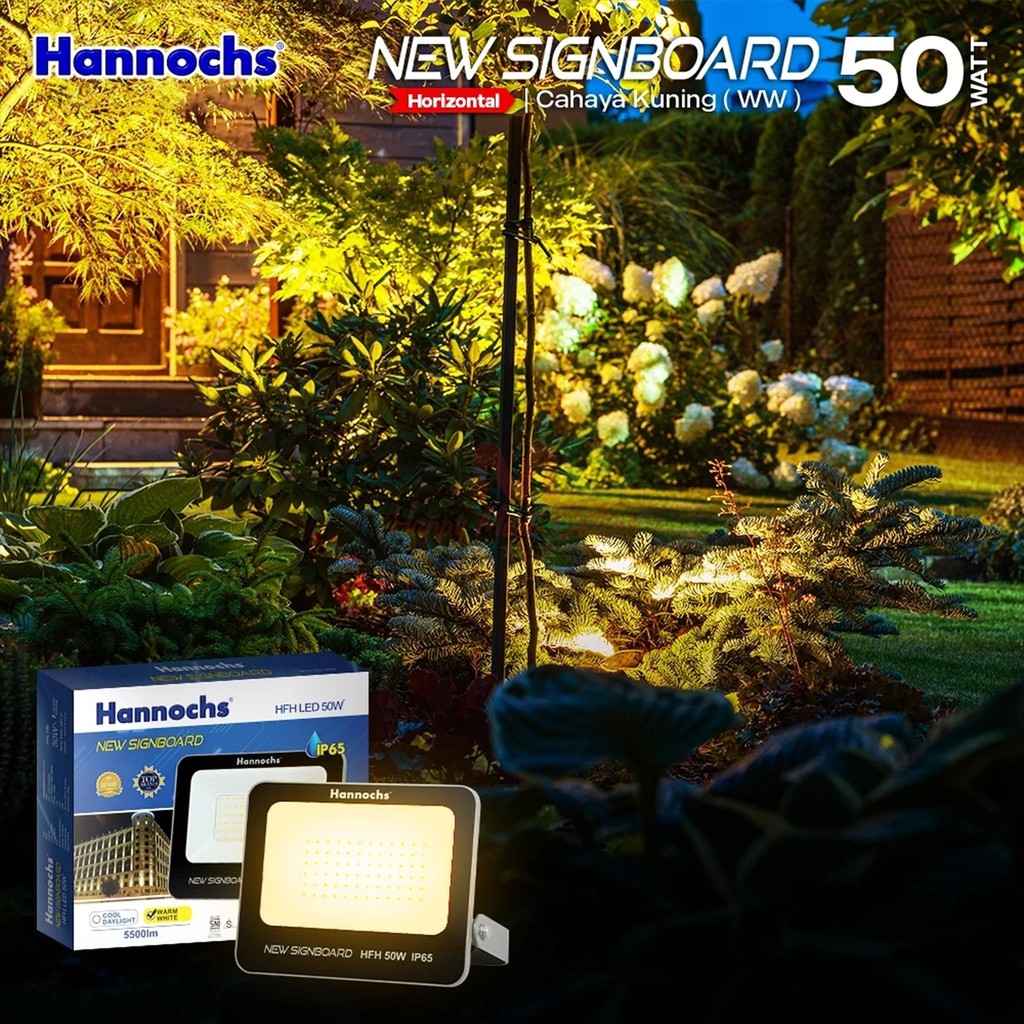 Keka'Store Hannochs Lampu Sorot 50 Watt Cahaya Kuning Hfh-50W Warm White Kap Sorot Waterproof 50W