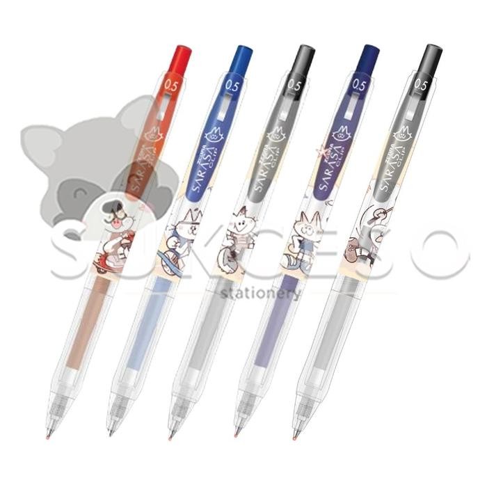 

ZEBRA Sarasa 0.5mm Sports Cat Gel Pen SATUAN - Pulpen Sarasa Karakter Kucing Lucu - Red - Skate