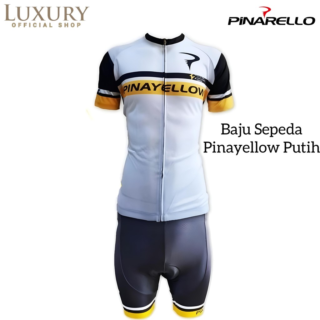 Kaos Jersey PINAYELLOW Putih Baju Sepeda Setelan Set Celana Padding