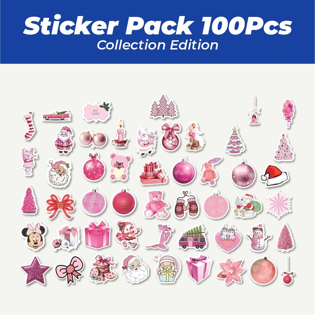 

Hot Stiker Pink Christmas Lucu Anti Air Stikers Berperekat Waterproof Sticker Decal Buat Motor Helm Buku Journal Koper Casing HP Laptop Botol Minum