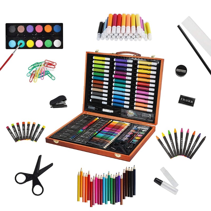 

150 Pieces Deluxe Artist Drawing Painting Set Portable Wooden Case with Oil Pastels Crayons Colored Pencils Marker