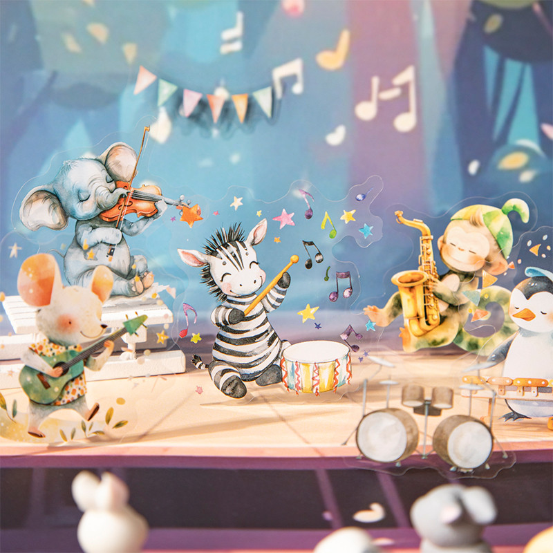 

JIANQI 15Pcs Animal Concert Stickers DIY scrapbook PET Material Handbook Water Cup Plant Transparent Sticker