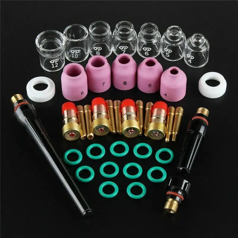 TIG Welding Torch Stubby Gas Lens Heat Resistant Glass Cup Kit For WP-17/18/26 2.4mm 3/32" O-Rings S