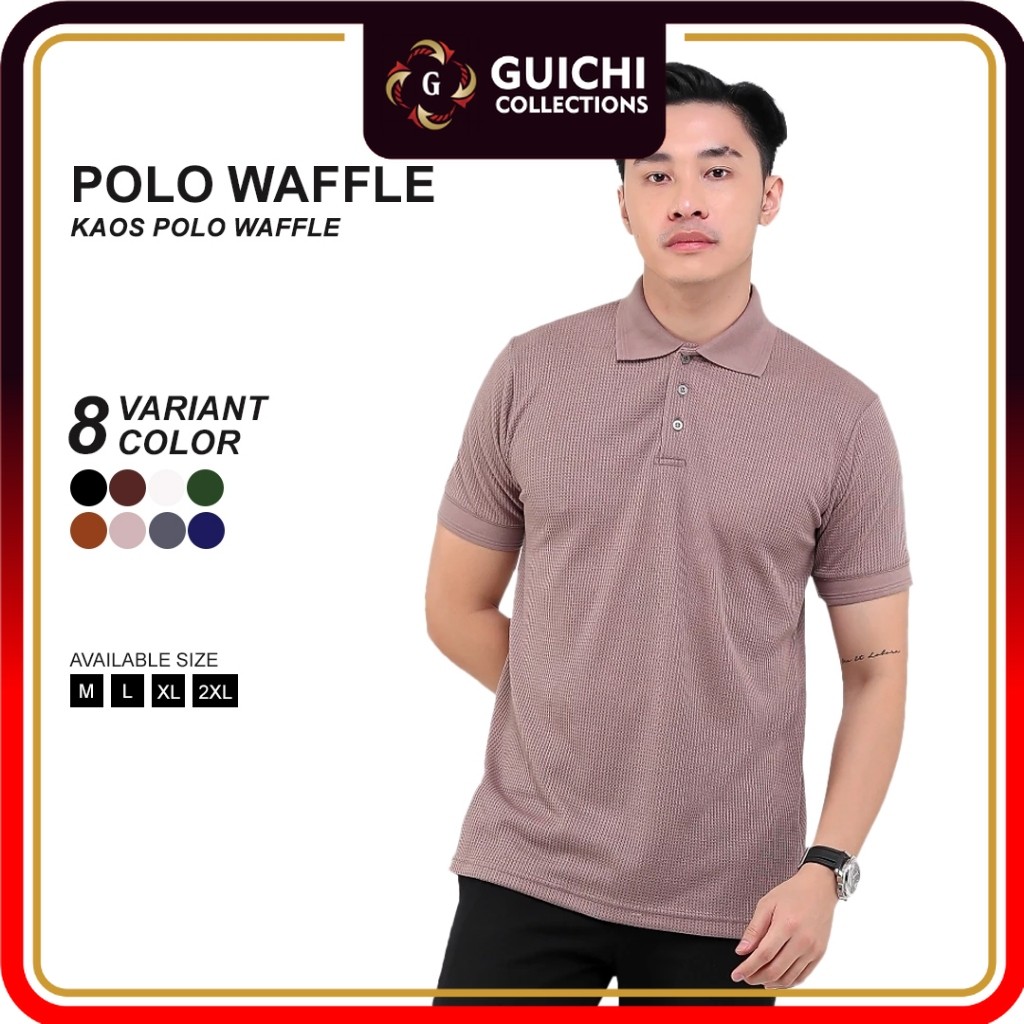 Promo BROGUY Kaos Polo Shirt Pria Waffle - Khaki