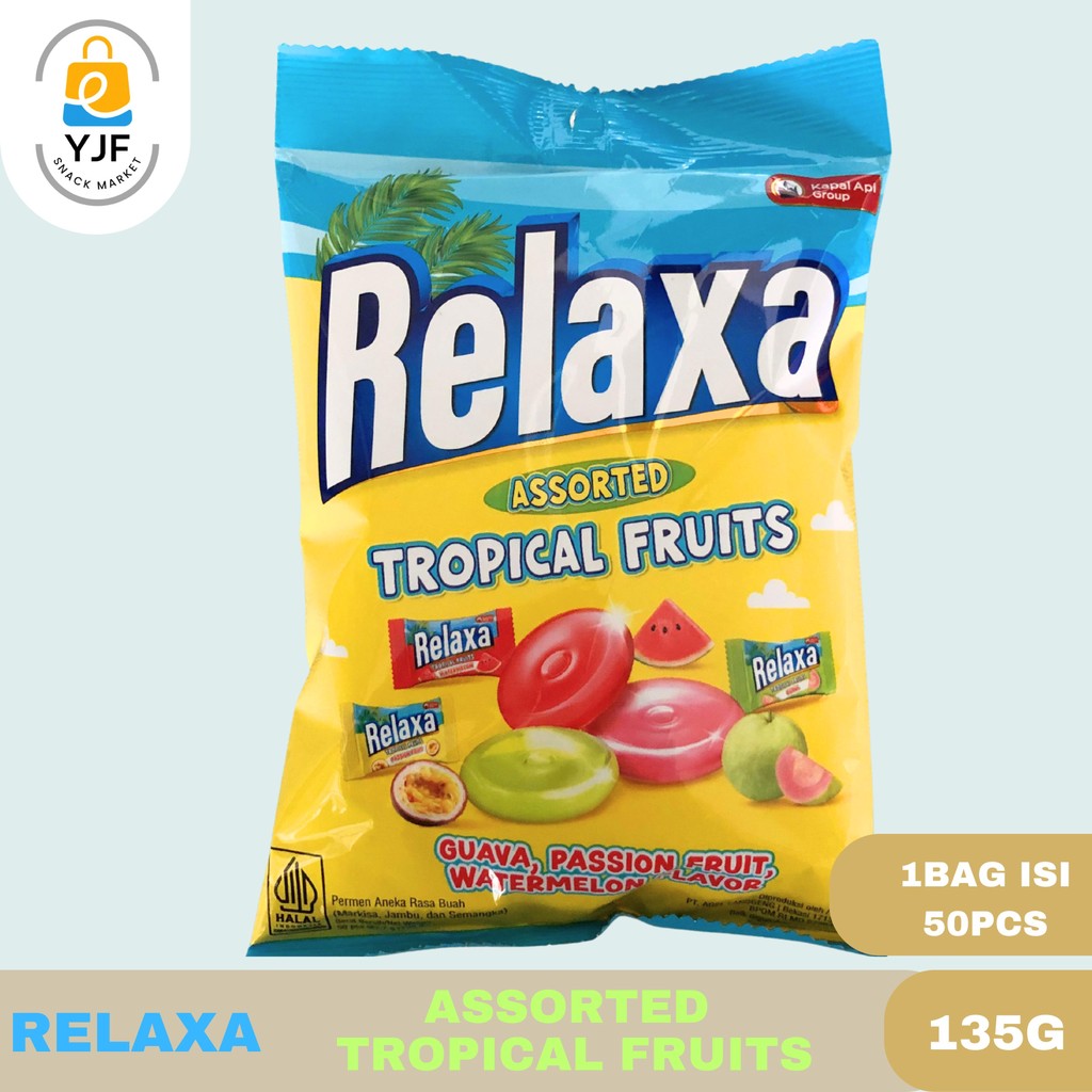 

Relaxa Tropical Fruit Kemasan 135g ( isi 50pcs ) / Permen Rasa Buah