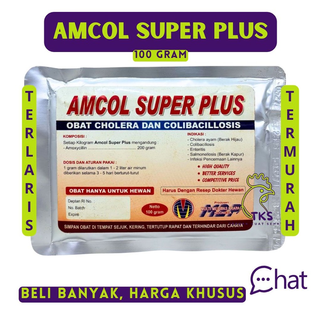 AMCOL SUPER PLUS 100 GRAM M2P - Obat Pilek Ngorok Snot Colibacillosis Unggas Pulorum Korisa