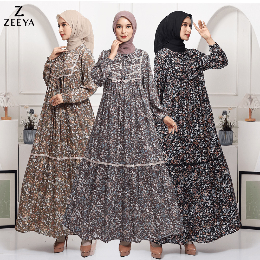 AJISHOP Zeeya Collection Almeera Gamis Muslim Syari Wanita Bahan Rayon Premium Size M L XL