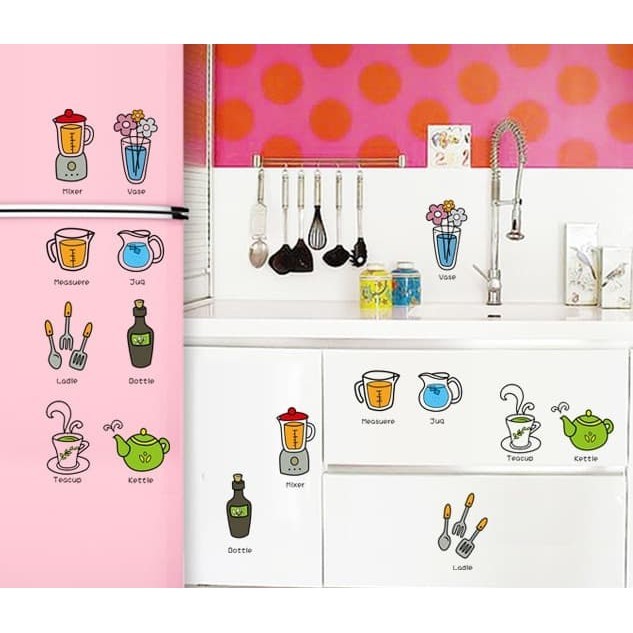 Stiker Dekorasi Dinding (Kaca) Aesthetic / Wallpaper (Peralatan Meja Makan)