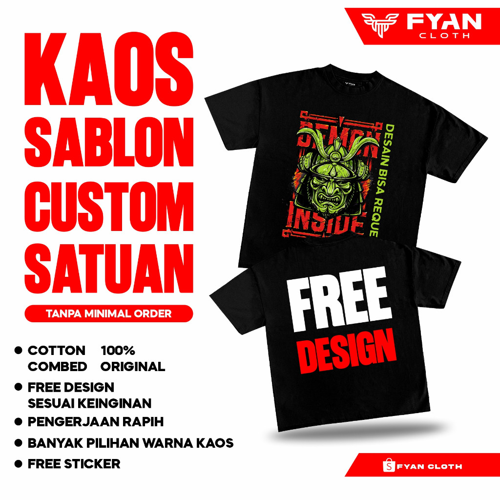KAOS SABLON CUSTOM / SABLON KAOS SATUAN / DESIGN BEBAS BISA FOTO GAMBAR LOGO / FAMILY COUPLE (Free D