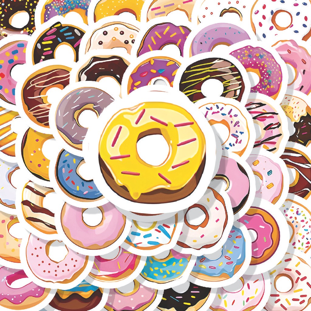 

100PCS Lucu Stiker Delicious Doughnut [Donat Lezat] Stiker Aesthetic Stiker Anti Air Stikers Berperekat Waterproof sticker decal buat Motor Helm Buku Journal Koper Casing HP Laptop Botol Minum Hadiah anak