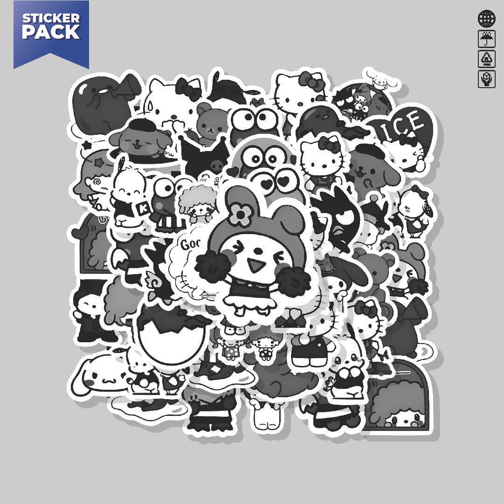 

[100PCS]Stiker Pack Stiker Black and White Famous Cartoon Aesthetic Vinyl Anti Air Dekorasi Sticker Laptop Buku Journal Koper Helm Casing HP Gitar Helm Skateboard