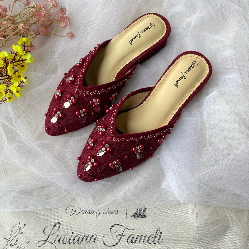 |  sepatu Payet wanita high heels wedding shoes kondangan acara formal pengantin  sampai warna maroo