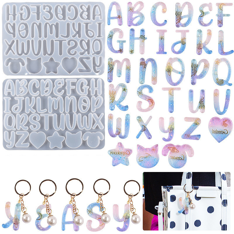 

English Alphabet A-Z Epoxy Resin Silicone Mold Keychain Earring Letter 0-9 Number Pendant DIY Crafts Casting Tool Resin Mould