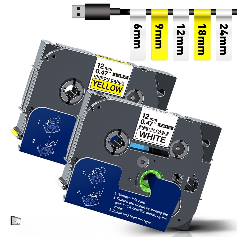 

12mm Flexible ID Tape for Brother TZe Label Tape FX631 FX231 TZE231 Yellow Wire Cable Cartridge Fit Brother Labeling Machine