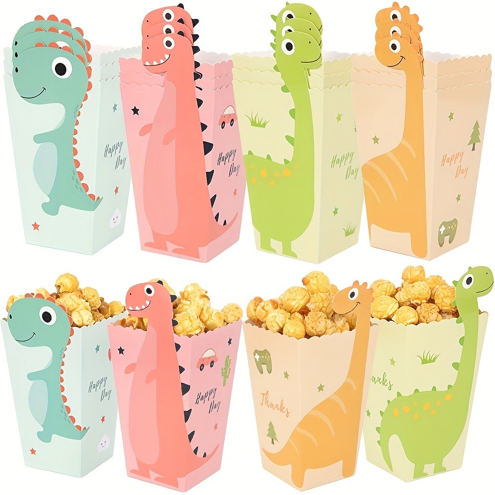 

12pcs Cartoon Dinosaur Popcorn Box Candy Biscuit Packaging Bag For Birthday Party Decoration Cookie Animal Boxes Easter Gift
