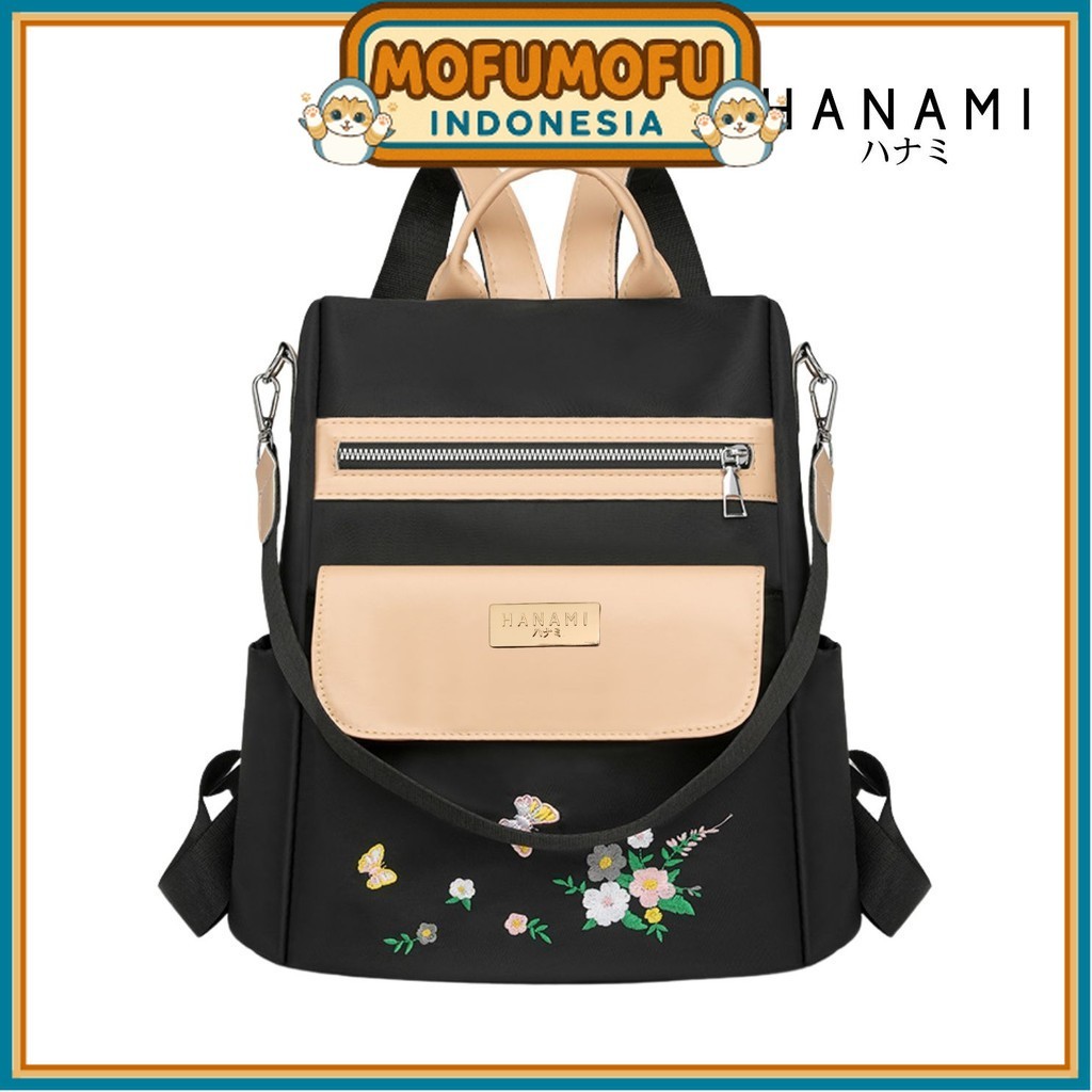 HANAMI Tas Ransel Elegan Chikara Hitam Remaja Terbaru Kulit Kantor TA1139B5 Simple Wanita Branded