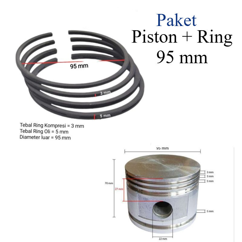 Paket  Piston + Ring Piston Kompresor Ukuran 95 mm