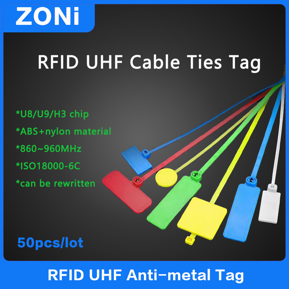 

RFID UHF Cable Ties Tags 860-960MHz 18000-6C Disposable Bundled Electronic Tag Wire And Cable Management Label 50pcs