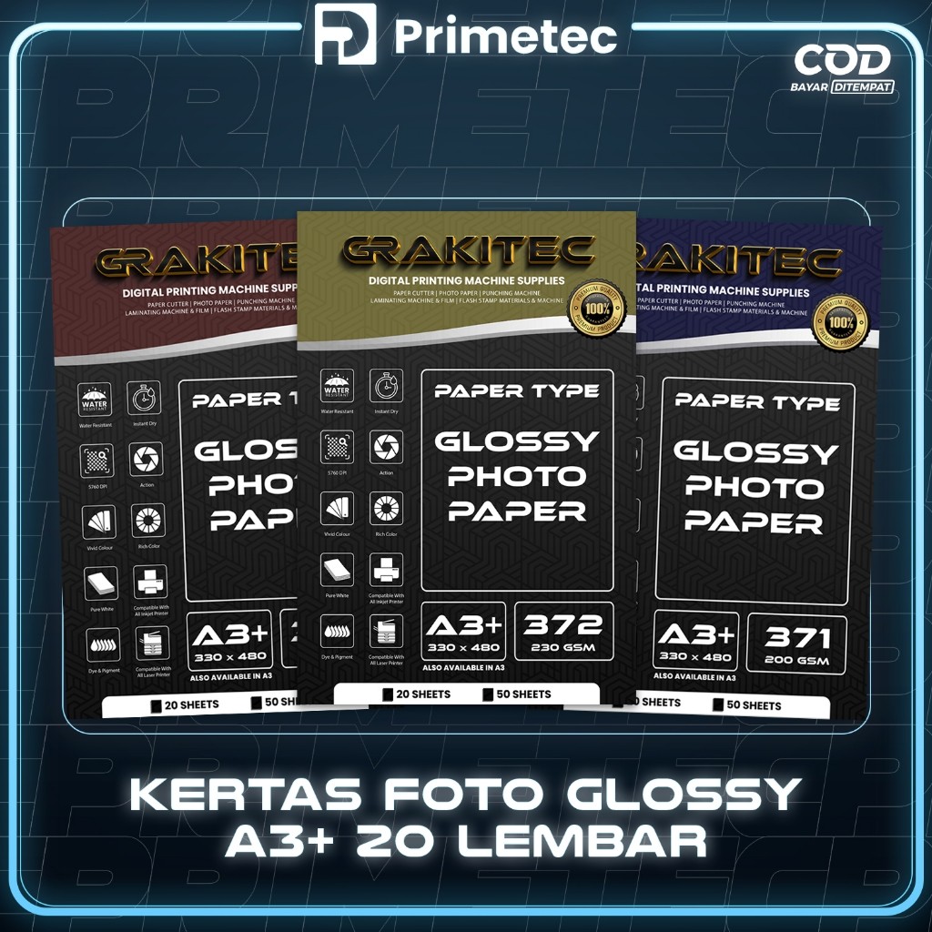 

TERMURAH Kertas Foto Glossy A3 & A3 PLUS - Grakitec Premium Photo Glossy Paper A3 260, 230, 200, yy-3