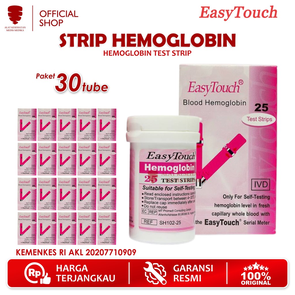 Paket Strip 30 Tube Easy Touch Hemoglobin Test Diangnosa Cek Hb Hemo untuk Alat GCU EasyTouch Refill