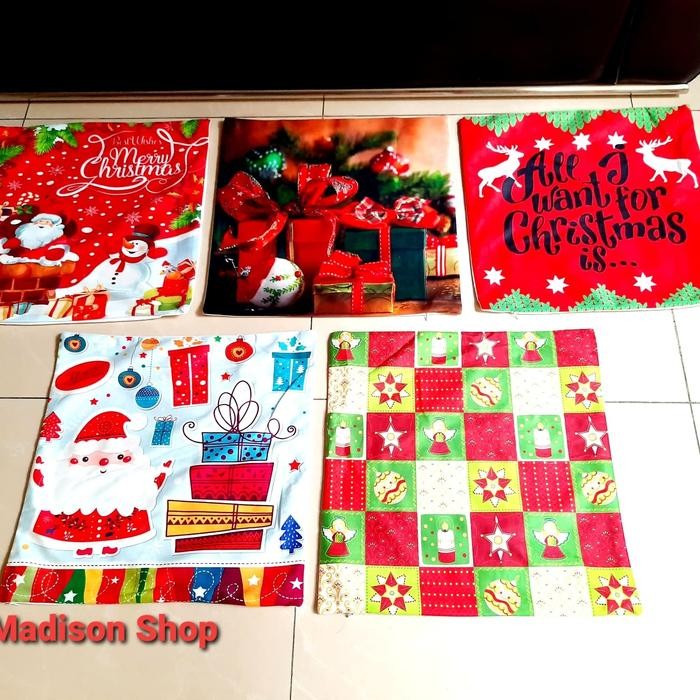 Sarung Bantal Natal Hadiah Dekorasi Christmas Murah Pillow Case Merah - motif 1