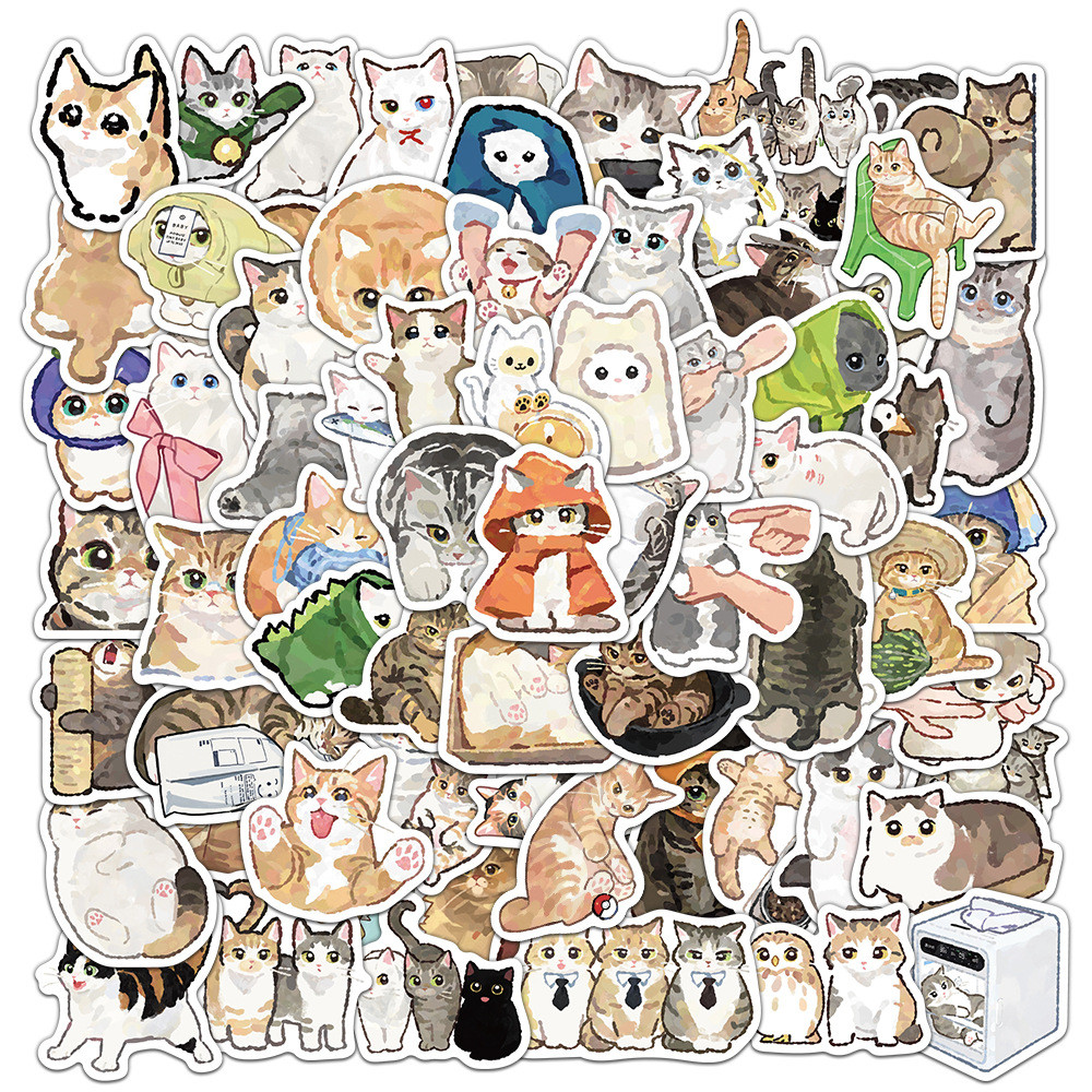 

77Pcs Cartoon Cat Stickers Exquisite Animal Account Materials Phone Cases Laptop Suitcases Water Cups Waterproof Stickers