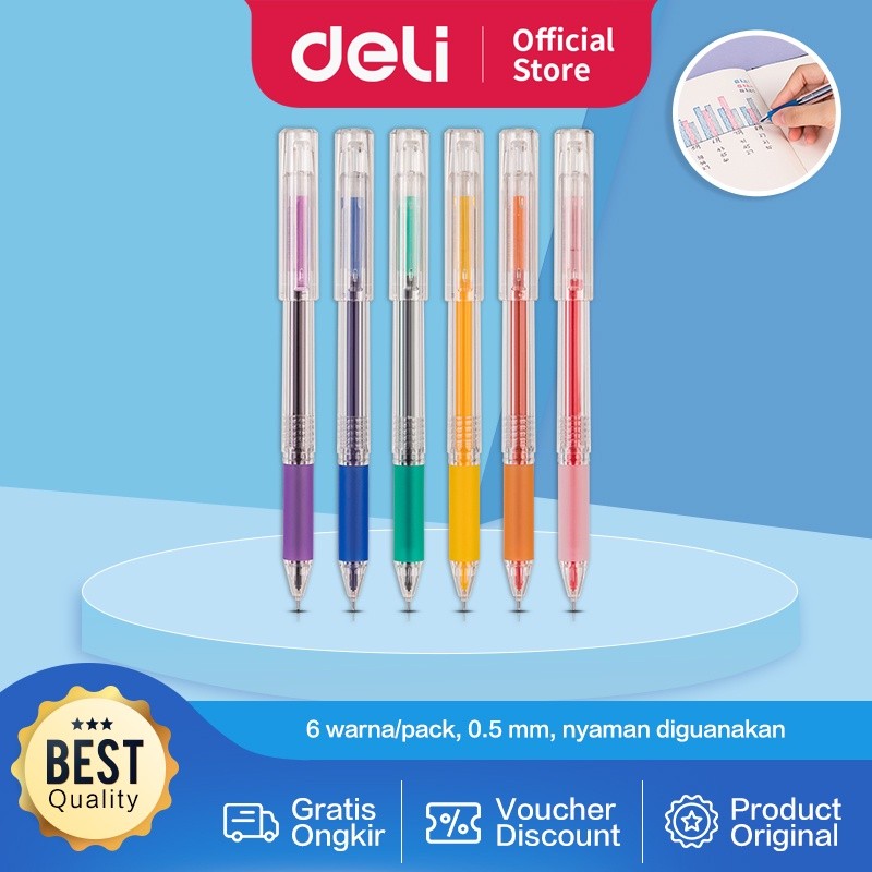 

Deli Pulpen Gel 6 Warna Cerah 6pcs/Pack 0.5mm Untuk Menulis Jurnal Dilengkapi Klip A125