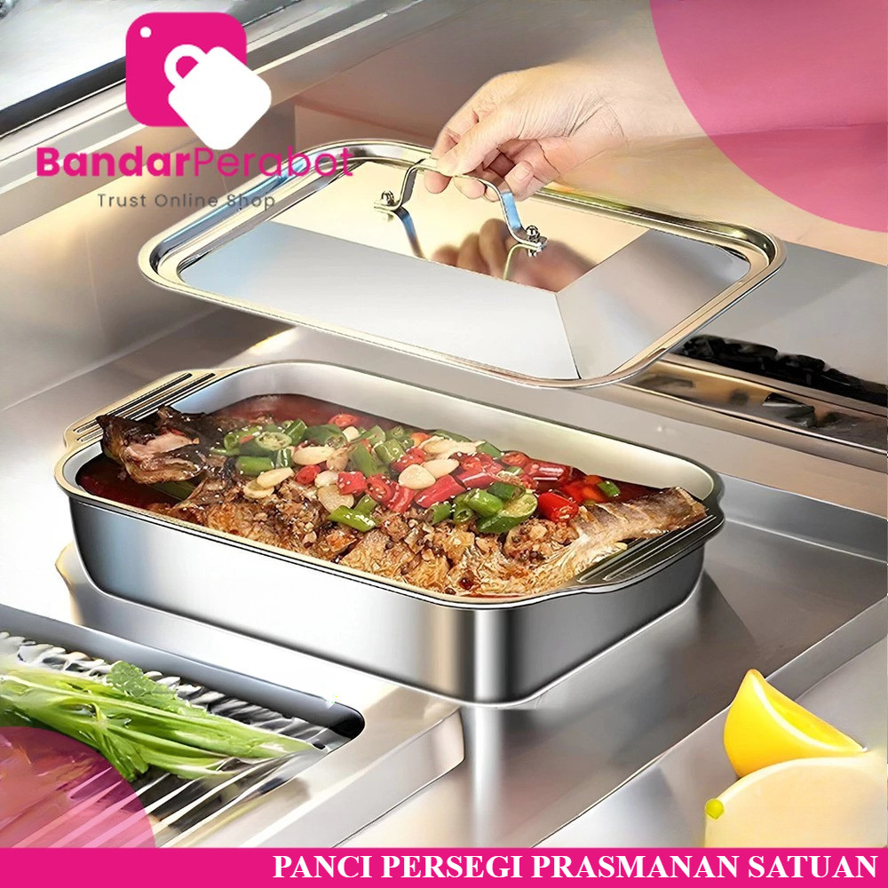 Panci Persegi SATUAN Prasmanan Luxury Panci Stainless Set Tutup Tahan Karat / Wadah Saji Lauk