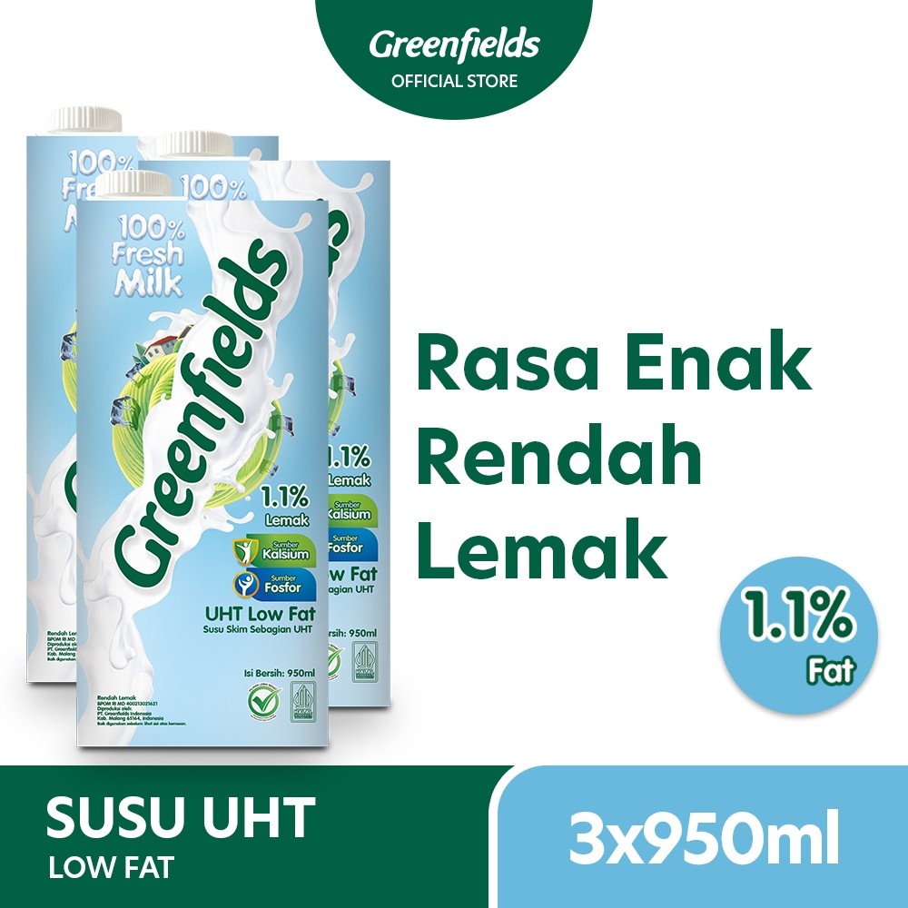 

[Triplepack] Susu Greenfields UHT Low Fat 950mL x 3 pcs new