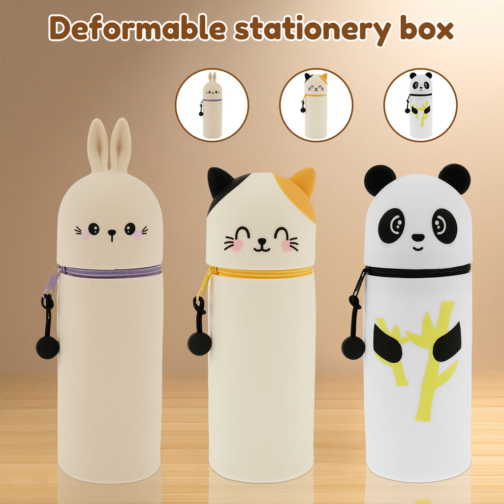 

Silicone 2 in 1 Soft Pencil Case Retractable Cartoon Pencil Holder Adequate Space Zipper Pen Holder Easy to Access for Student