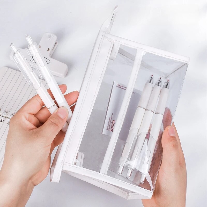 

New High Aesthetic Double-layer Transparent PVC Pencil Case for Students Fashionable and Minimalist Stationery Storage Bag