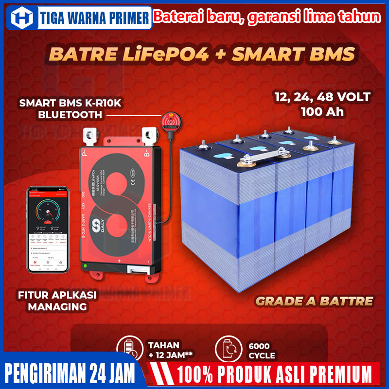 Battery Battre Batre Lifepo4 12V 24V 48V 100Ah dengan DALY BMS SMART 4S 8S 16S Bluetooth   BATRE GRA