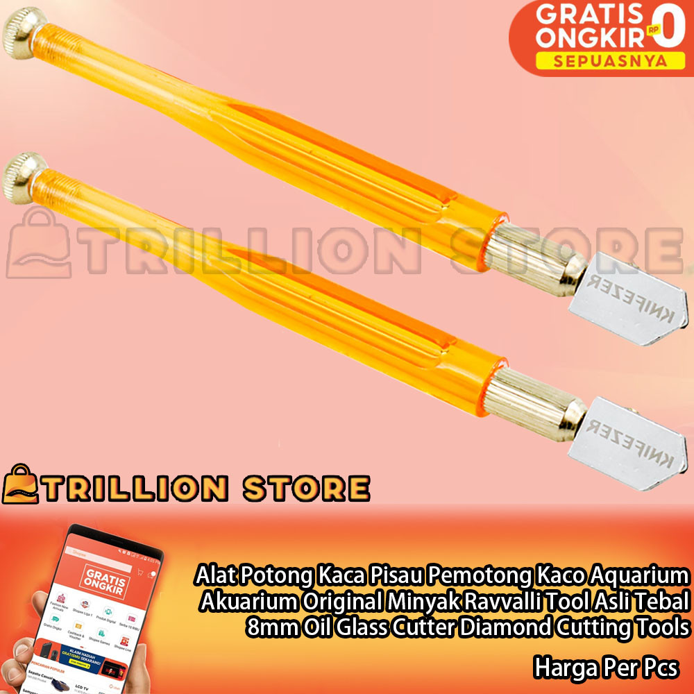 Ravvalli Alat Potong Kaca Oil Glass Cutter Pisau Pemotong Kaco Aquarium Original Minyak Asli Tebal 8