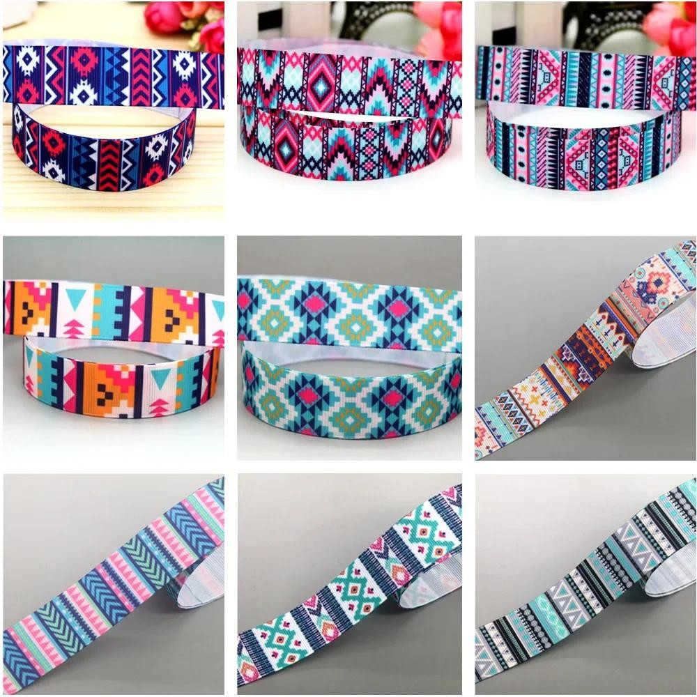 

DHK 7/8'' 5yards Tribal Aztec Folk-custom Printed Grosgrain Ribbon Accessories Material Decoration DIY Sewing Craft C2018