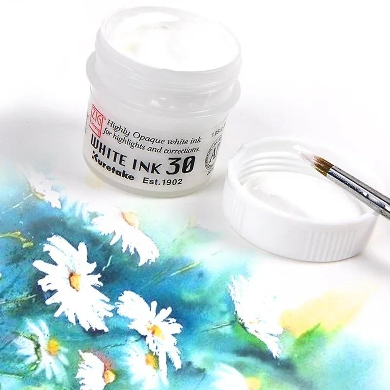 

Japan Kuretake White High-gloss Watercolor Ink 30ML Opaque Waterproof Hand-painted Comic Special Pigment Art Painting Supplies