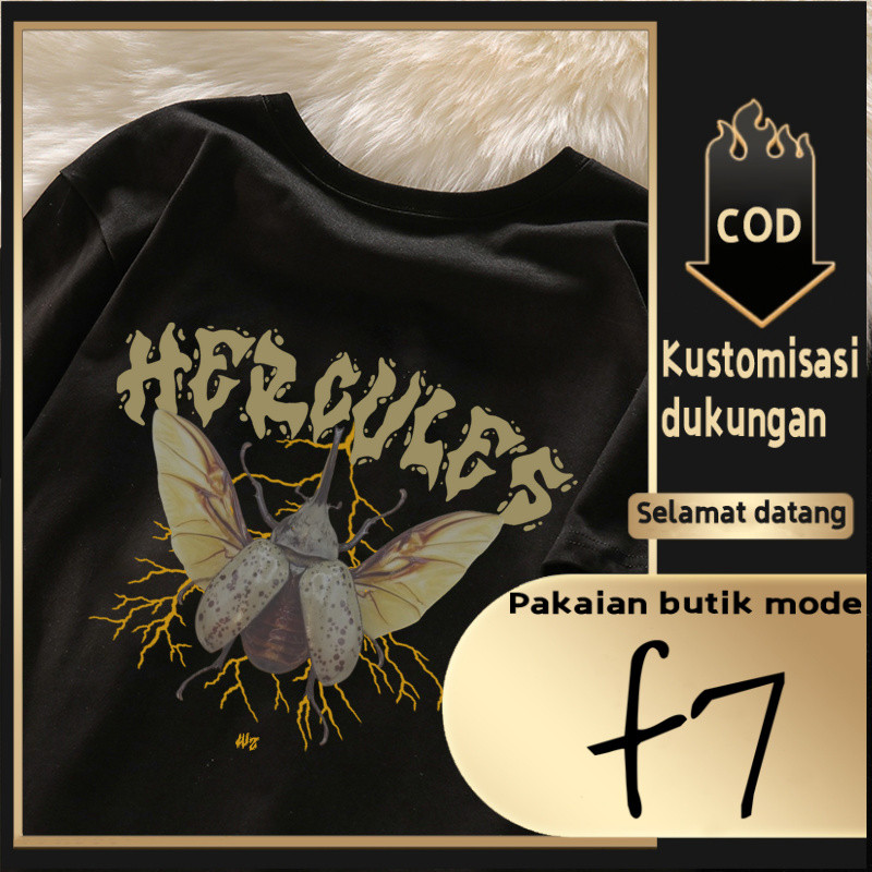 F7Oversize Tshirt Kumbang Hercules Kaos Distro Pria & Wanita Atasan lengan pendek streetwear boy & w