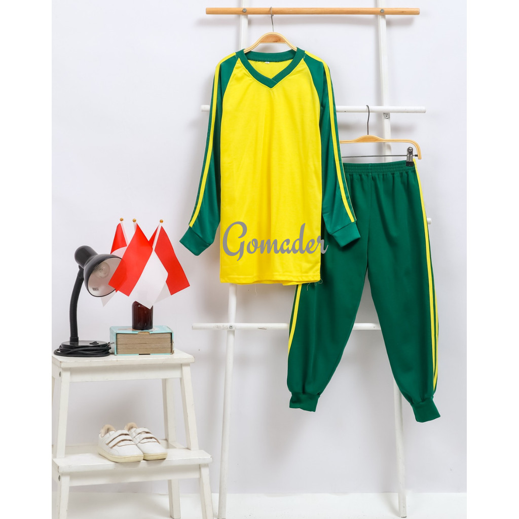 Setelan Baju Olahraga Anak Sekolah TK/ PAUD HIJAU KUNING V