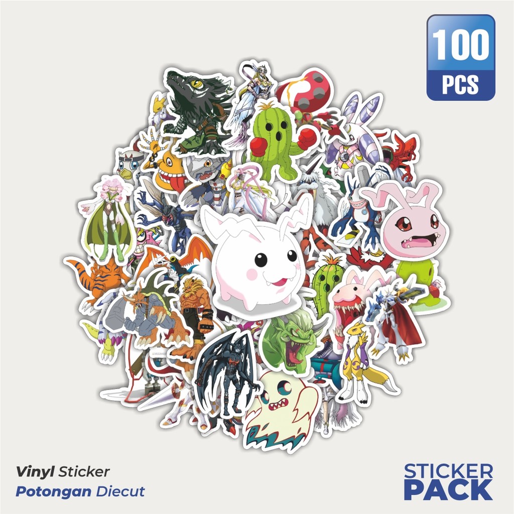 

100 PCS STIKER Anime Series Digimon Character Mix 3 Waterproof Aesthetic- Untuk Laptop, Motor, dan Helm - Paper Stationery Pack