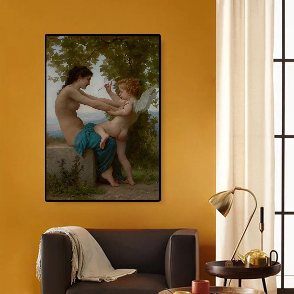 

Citon Canvas Oil painting Bouguereau《A Young Girl Defending Herself Against Eros》Art Picture Modern Wall Decor Home Decoration