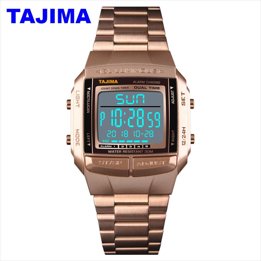 Jam Tangan Pria Digital Tajima 9729 Stainless Steel Tahan Air 50 Meter Garansi 1 Tahun + BOX (TAJIMA