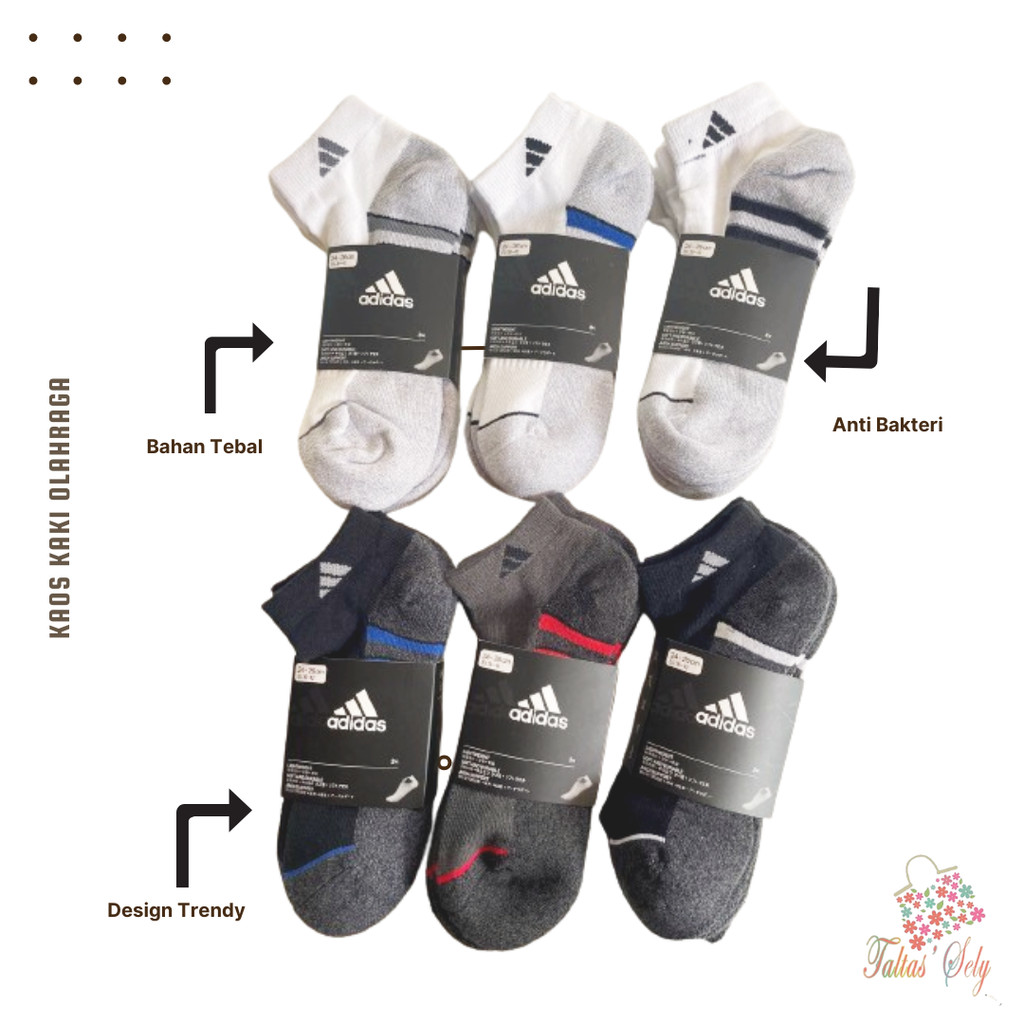 Kaos Kaki Olahraga Pria Wanita Adidas Pendek Tebal Anti Bacterial Original