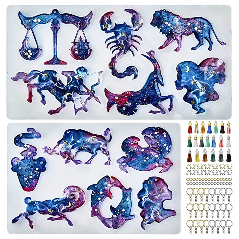

Zodiac Keychain Resin Molds 12 Constellation Silicone Resin Molds for Keychain DIY Making Pendant Ornaments Decoration Gifts