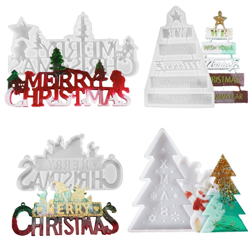 

Merry Christmas Crystal Epoxy Resin Mold Tree Listing Decoration Silicone Mould For DIY Casting Tools