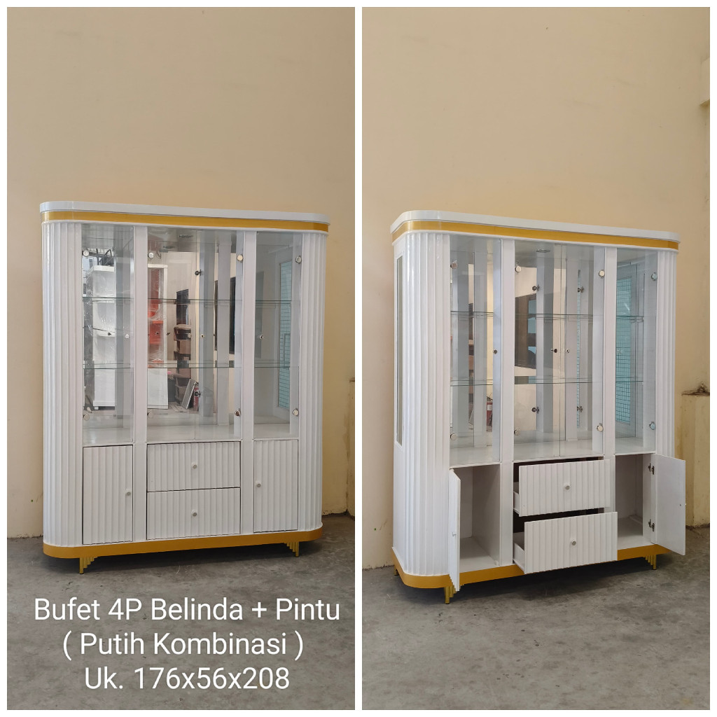 bufet bupet pajangan 4 pintu type belinda putih kombinasi
