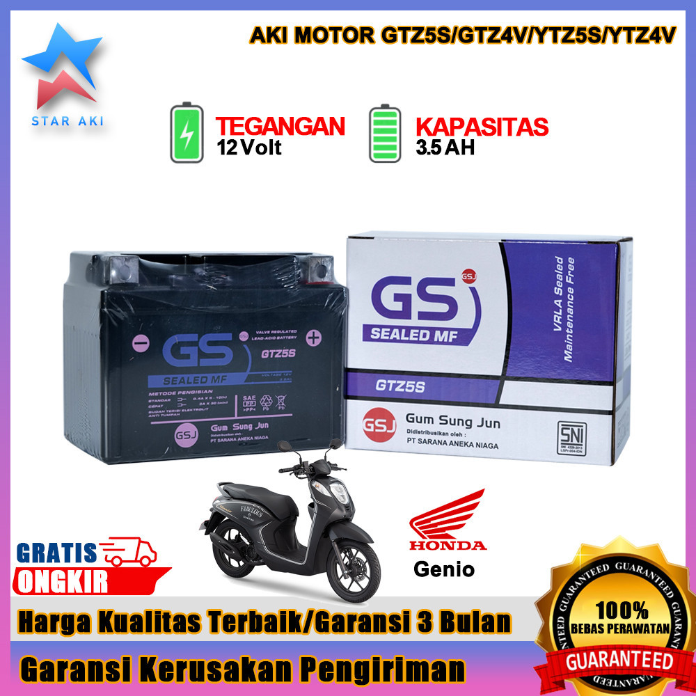 LUNDONGSHOP Aki Motor Honda Verza Aki Kering Accu Kering MF GTZ5S