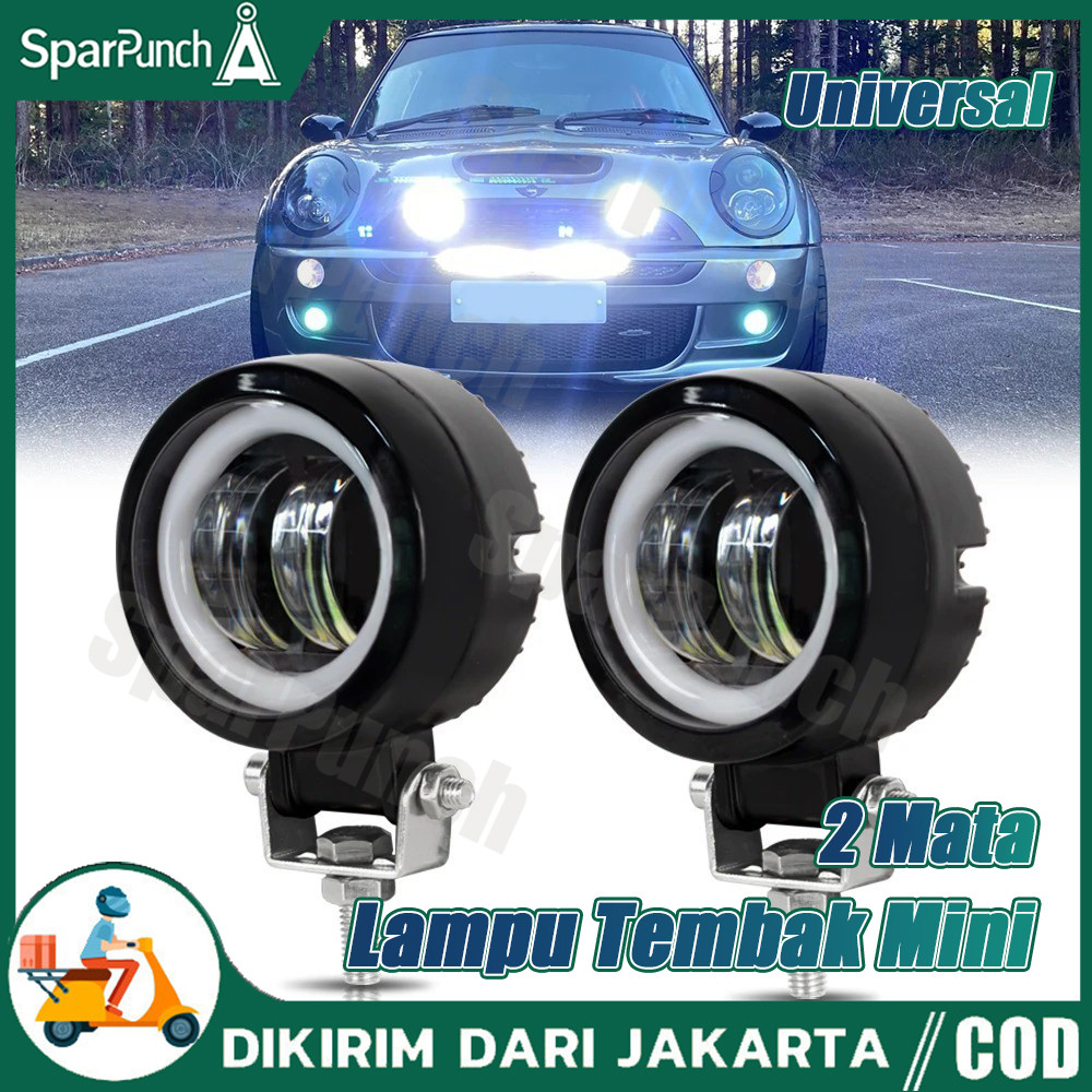 Lampu Tembak Mini 2 Mata /Lampu Tembak Mobil Motor Universal/ Led Owl Model Bulat Waterproof/ Lampu 