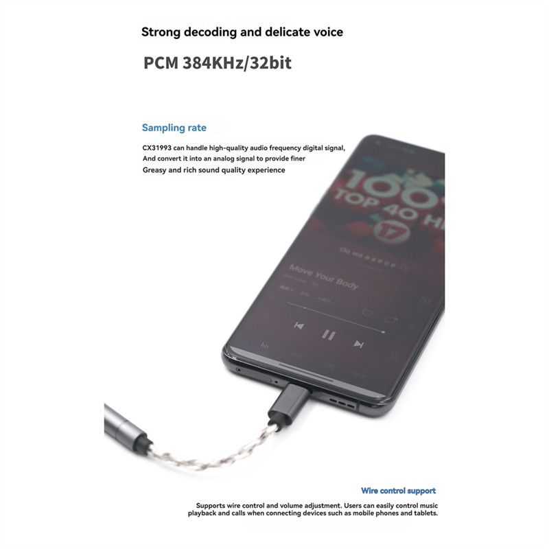 NewType C Headphone Adapter CX31993 32Bit 384Khz Audio Decoding Cable Type C To 3.5Mm DAC Amp Adapte